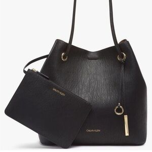 CALVIN KLEIN Gabrianna Vegan Leather Tote (Black/Gold)